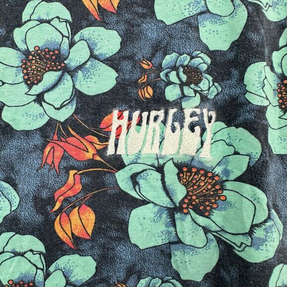 Hurley Size XL Short Sleeve Crew Neck T Shirt Blue Floral Print Tropical Tee Top - Picture 3 of 4